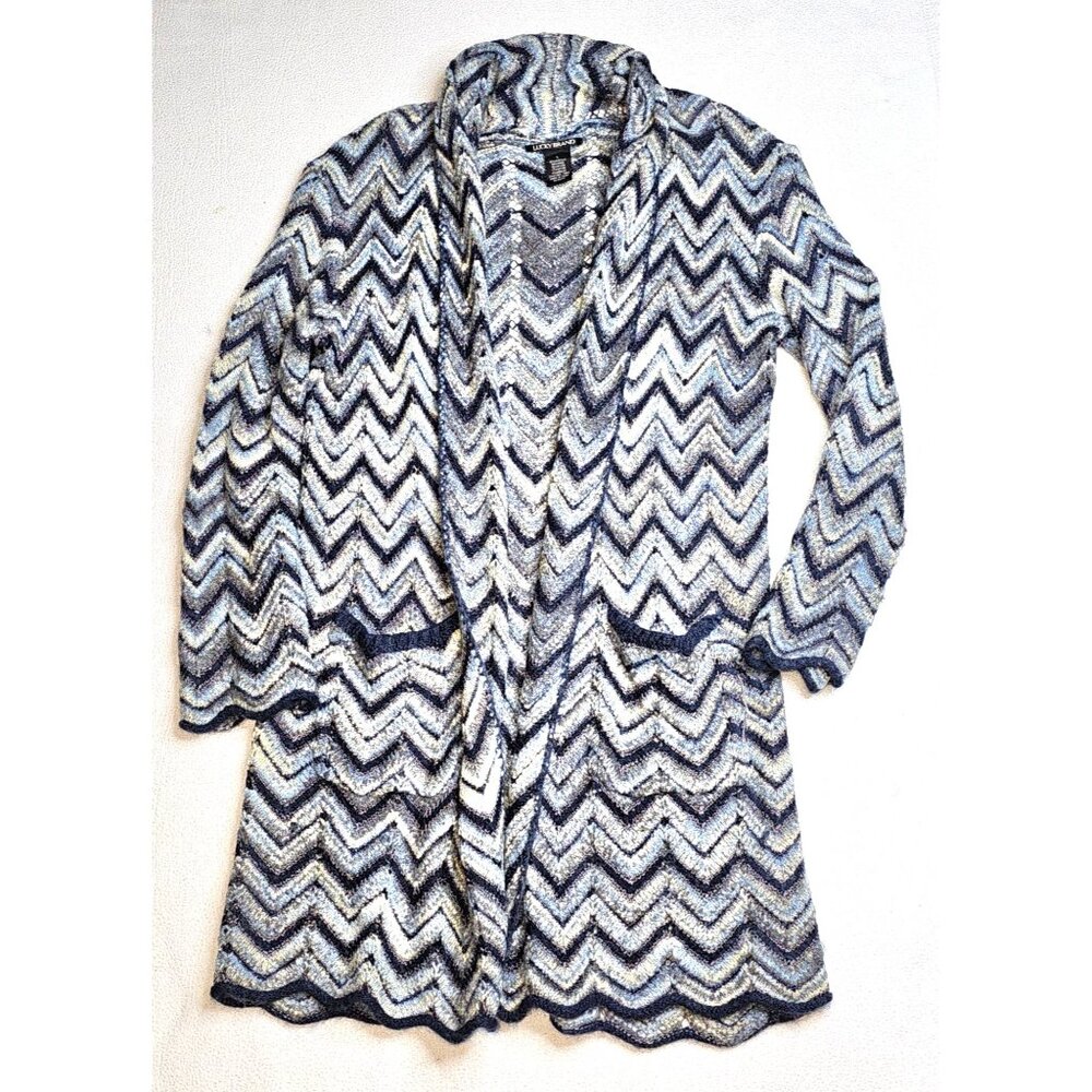 Lucky Brand Womens Large Zigzag Open Front Cardigan Cowgirl Pockets